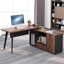 Shop for brown writing desk online at target. L Shaped Desk Executive Office Desk With File Cabinet Black Brown Overstock 31746426
