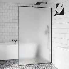 black frame frosted glass shower screen