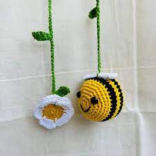 Bumble Bee On Flower Crochet Car