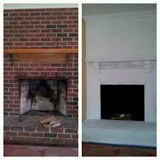 Brick Painted White Brick Fireplace