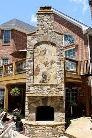 Two Story Stone Outdoor Fireplace