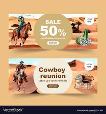 cowboy banner design with horse cactus