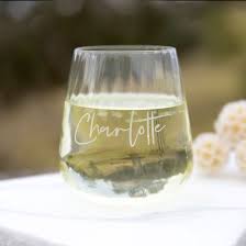 Engraved Ribbed Stemless Wine Glass