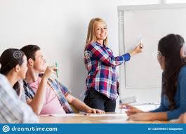 Group Of High School Students With Flip Chart Stock Photo