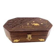 Khandekar Wooden Jewelry Box With Elephant Inlay Carving Design For Women Ornaments Organizer Wooden Box Vintage Jewelry Box 8 X 5 Inch
