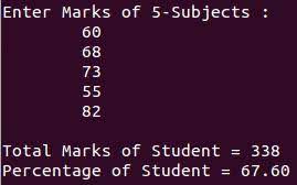 find total marks percene c program