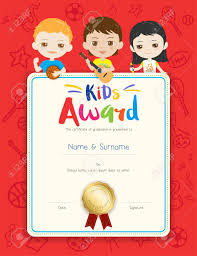 Portrait Colorful Kids Award Diploma Certificate Template In