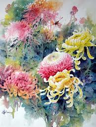 chinese watercolor chrysanthemum flower