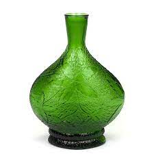 Green Glass Vintage Vase With Relief
