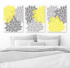 prints yellow gray bedroom wall decor