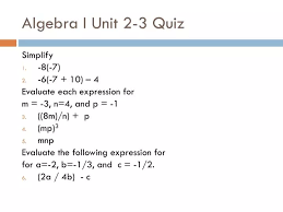 Ppt Algebra I Unit 2 3 Quiz