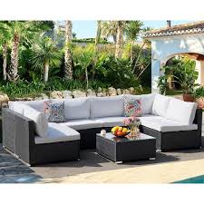 Black Wicker Outdoor Sectional Sofa Set
