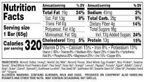 the label of a por snack food bar