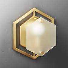 hex frosted glass brass wall sconce