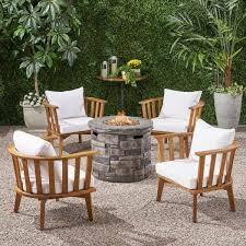 Wood Patio Fire Pit Seating Set