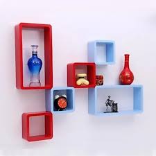 Red And Blue Decorative Wall Shelves