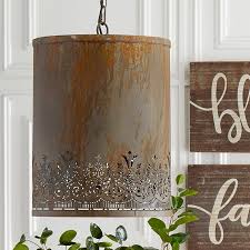 Rustic Punched Tin Hanging Pendant Light Antique Farmhouse