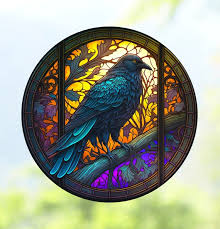 Crow Window Cling Faux Stained Glass
