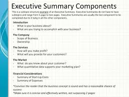 Ppt Components Of A Business Plan Executive Summary Company