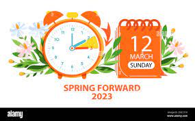 L'heure d'été commence la bannière concept. Illustration vectorielle de  l'horloge et de l'information avec la date du calendrier de changement d' heure au 12 mars 2023. Printemps Forwar Image Vectorielle Stock - Alamy