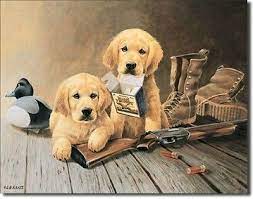 ← 100 milliós kártérítés az önvédekezőnek. Vintage Replica Tin Metal Sign Yellow Lab Puppies Bullet Guns Hunting Geese 924 Ebay