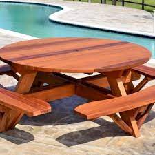 Round Wooden Picnic Table With Attached