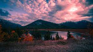 2560x1440 mountains, lake, sunset ...