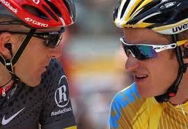 Eyeing off his rival . . . Michael Rogers talks to three-time Tour of California winner and defending champion Levi Leipheimer at the start of today&#39;s final ... - michael_rogers-420x0