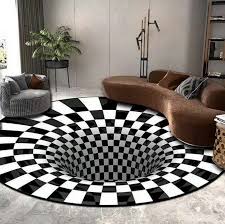 3d vertigo black white round rug