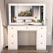 boahaus yara lighted modern vanity desk white gl top for bedroom