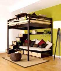 queen sized bunk bed with couch
