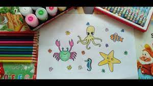 How to draw sea animals - Cách vẽ các con vật dưới biển - YouTube