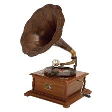 benzara wood and metal gramophone
