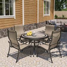 Casainc 48 In W Aluminum Ceramic Tile Top Round Dining Table With Umbrella Hole Not Included Chair