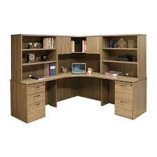 Office desk hutches include shelves for storing items like books, binders, writing materials, other supplies, or even electronics. Wood Grain Corner Desk With Hutches And Pedestals 77 5 W By Office Star Nbf Com