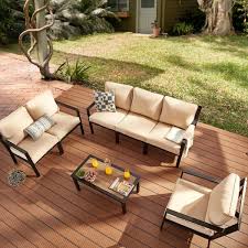 Patio Festival X Back 7 Piece Metal Patio Conversation Seating Set With Beige Cushions