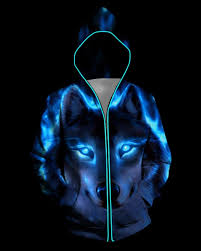3d Light Up Hooded Wolf Print Zipper Battery Powered Jacket Online Discover Hottest Trend Fashion At Chicme Com