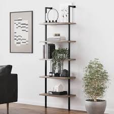 Black Wood 5 Shelf Ladder Bookcase