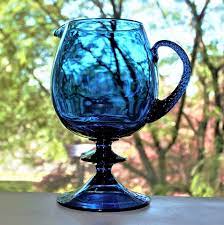 Vintage Glass Pitcher Vintage Blue