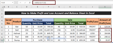 loss account and balance sheet in excel