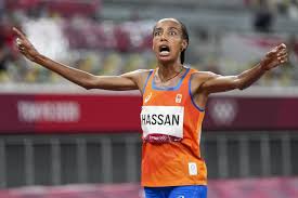 Sifan hassan of the netherlands crosses the finish line to win the women's 5,000 meters at the tokyo olympics. Xkenp8xiar Krm