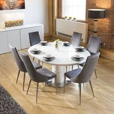 Browse our selection and let us help you bring effortless style to your home with beautiful mid century modern dining tables & decor. Extending Round Oval Dining Set White Gloss Table 6 Grey Velvet Chairs Quatropi