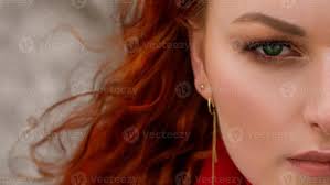 portrait red haired woman with bright