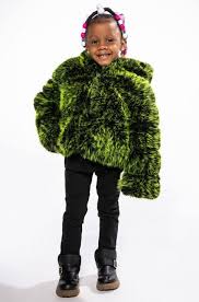 Kids Luxe 3d Faux Fur Jacket In Green