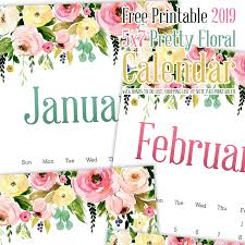 Free Printable 2019 5x7 Pretty Floral Calendar With