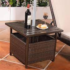 Wellfor Brown Wicker Outdoor Side Table