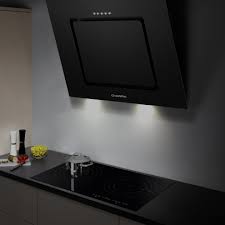 It's finished in black and priced round £199.99. Ciarra 60cm Angled Cooker Hood Glass Wall Mounted Chimney Hoods 600mm With Kitchen Extractor Fan Recirculation Cooking Visor Black On Onbuy