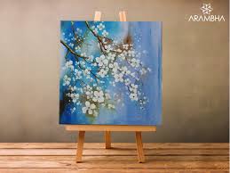Blue Canvas Acrylic Flowers Painting