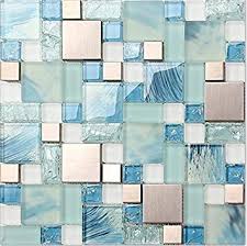 Yesterday, i covered my timeline for getting the kitchen backsplash covered in subway tile. Hominter 11 Sheets Hand Painted Blue Glass Bathroom Tile Silver Stainless Steel Metal Tiles Crackled Crystal Mosaic Kitchen Backsplash Mh10 Amazon Com