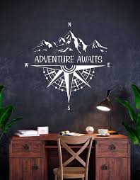 Wall Decal Mountain With Compass Travel